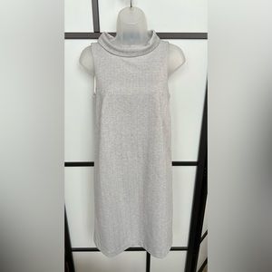 NWT Ann Taylor Mock Funnel Neck Dress Grey Herringbone Sleeveless Sheath XS